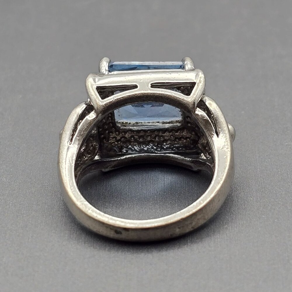 Sterling Silver Blue Sapphire Cathedral Ring Size 6 Scrolled Heart 7.43g Signed - Picture 3 of 13